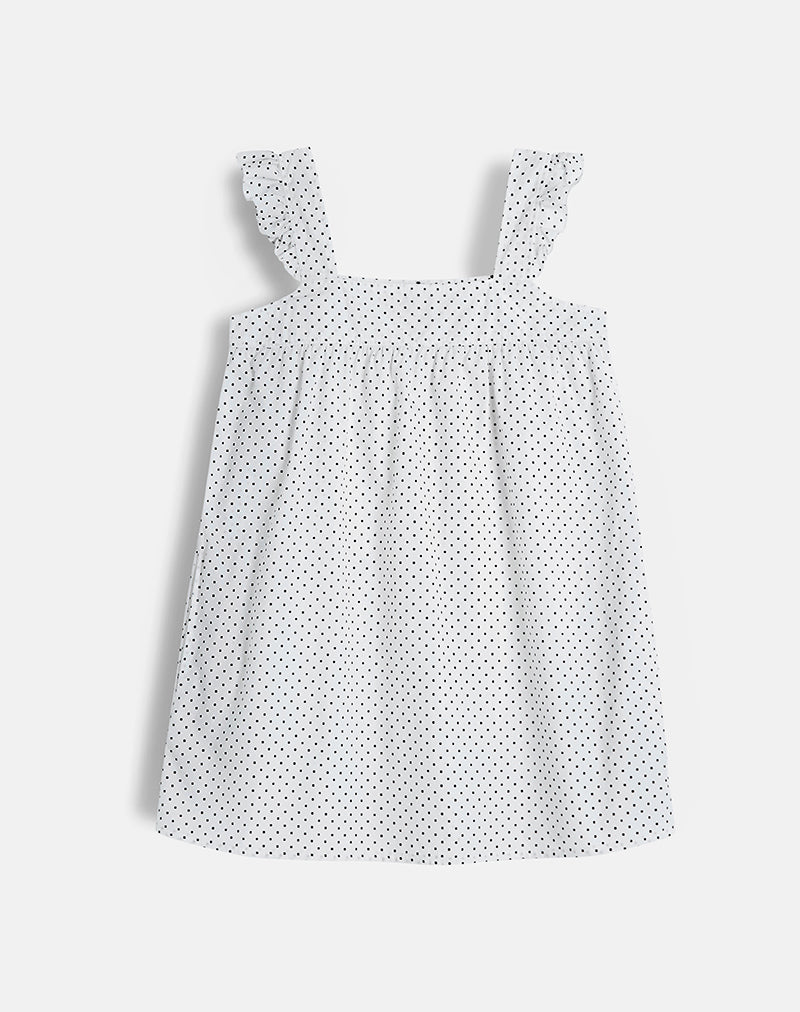 Image of Sanaly Mini Dress in White with Black Micro Polka