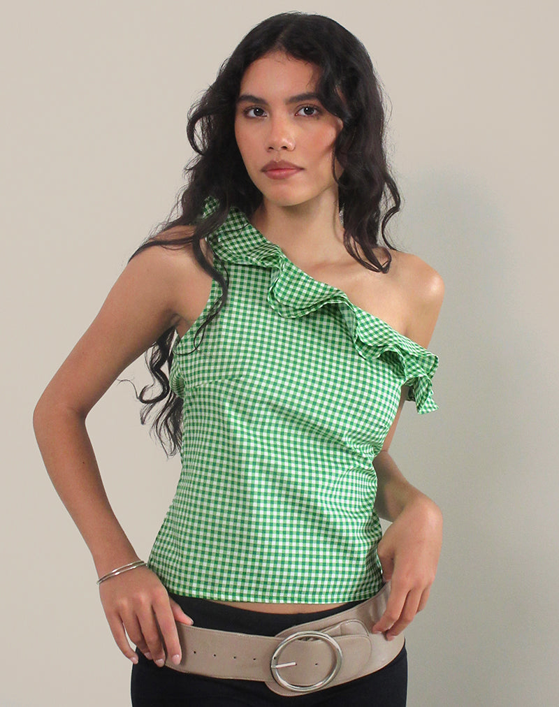 Image de Sanamu Frill Top in Mini Gingham Green