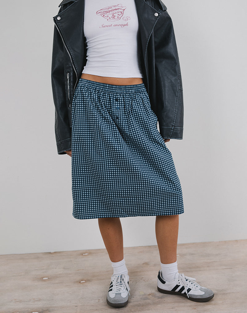Image de Sanjina Midi Skirt in Mini Dark Blue Gingham
