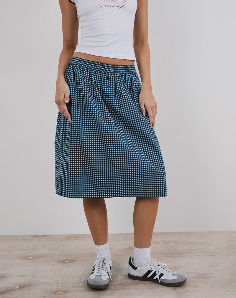 Image de Sanjina Midi Skirt in Mini Dark Blue Gingham