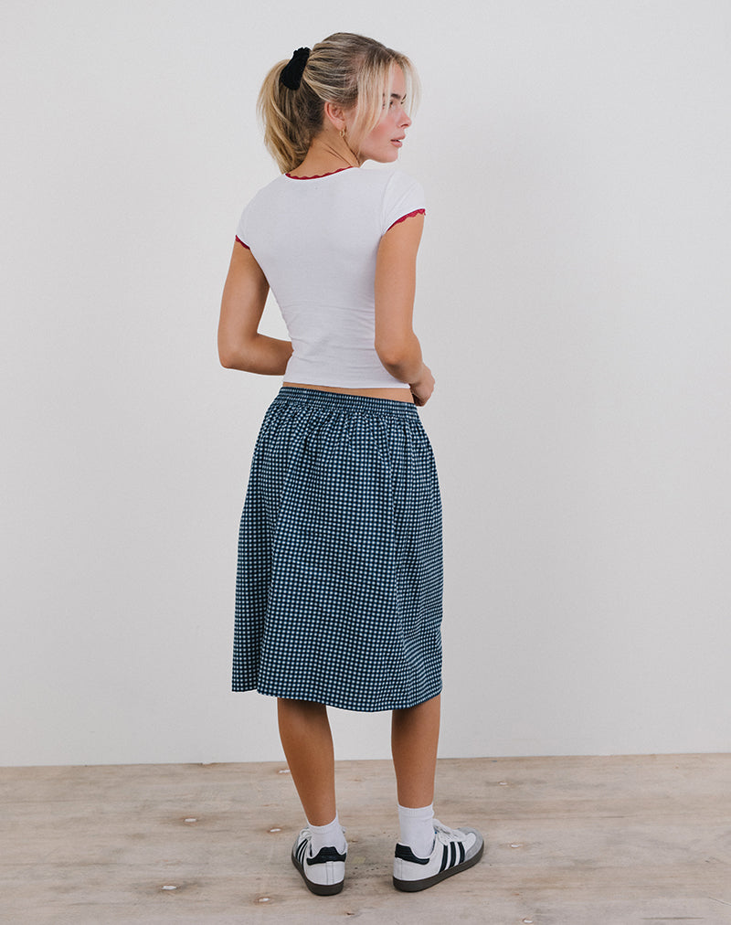 Image de Sanjina Midi Skirt in Mini Dark Blue Gingham