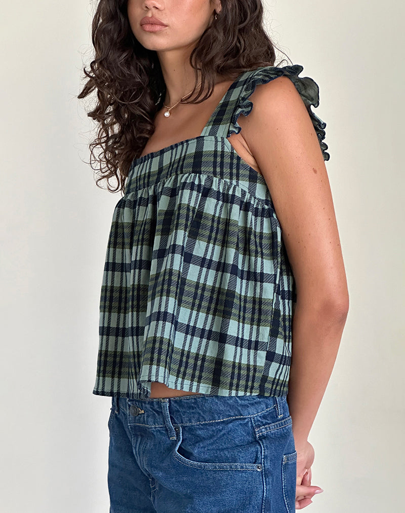 Image de Sanula Top in Linen Mono Check Green