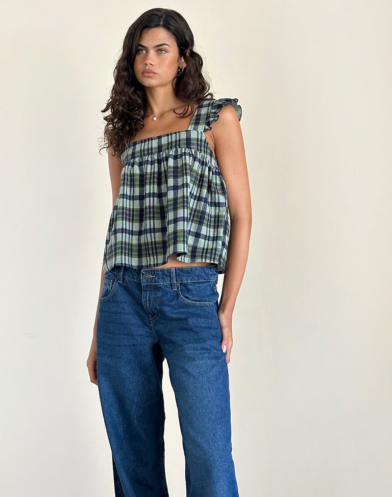 Image de Sanula Top in Linen Mono Check Green
