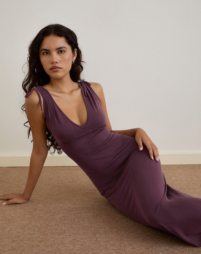 Sanyu - Robe longue plongeante en cupro - Violet foncé
