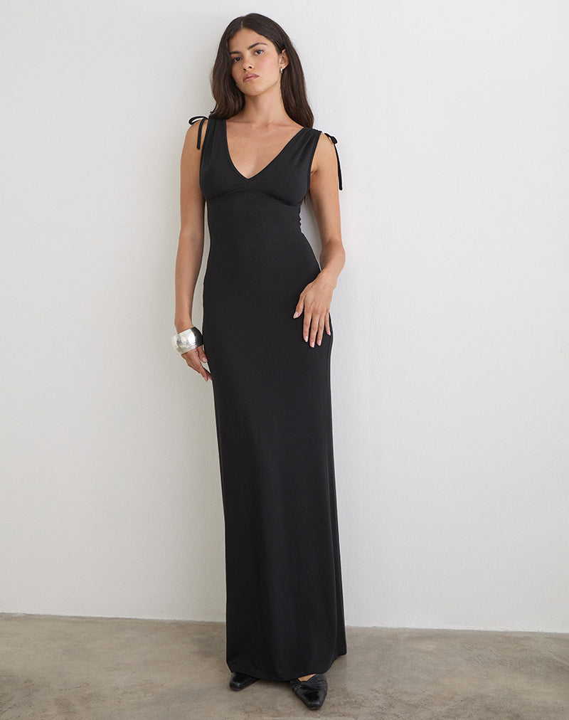 Image de la robe longue Sanyu Plunge en cupro noir