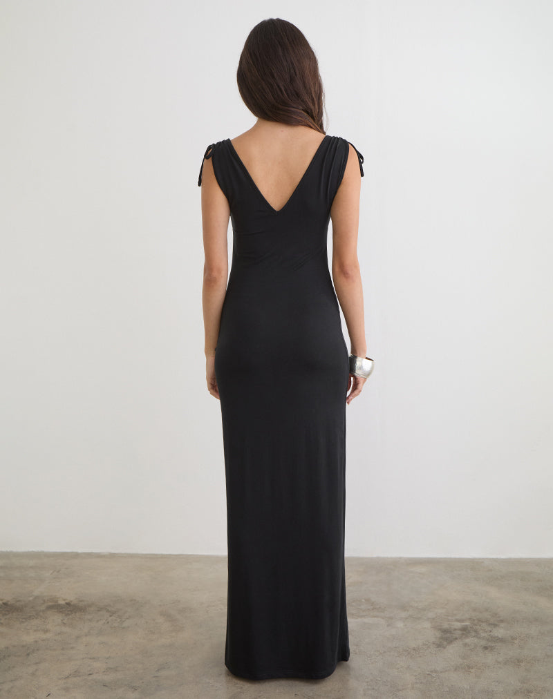 Image de la robe longue Sanyu Plunge en cupro noir