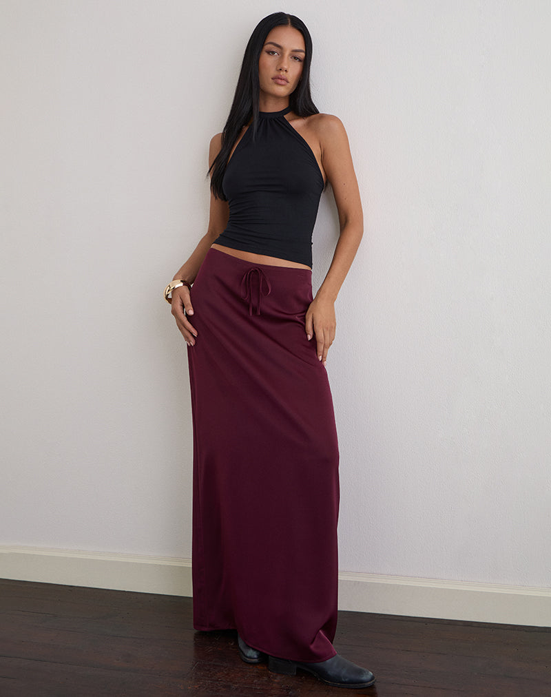 Image de Sarinem Maxi Skirt in Satin Burgundy