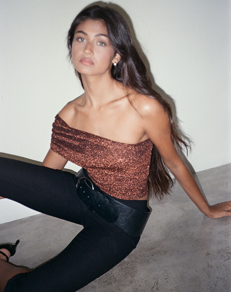 Image de Sarla One Shoulder Top in Jersey Glitter Copper