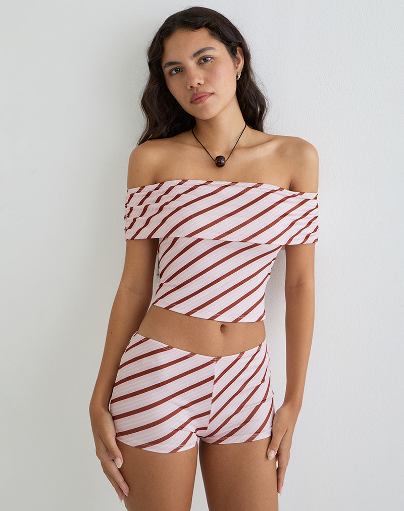 Image de Sarla One Shoulder Top in Diagonal Stripe Pink