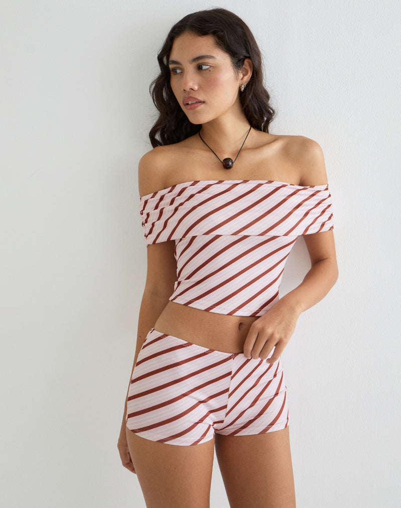 Sarla One Shoulder Top in Diagonal Stripe Pink (Top asymétrique à rayures diagonales)