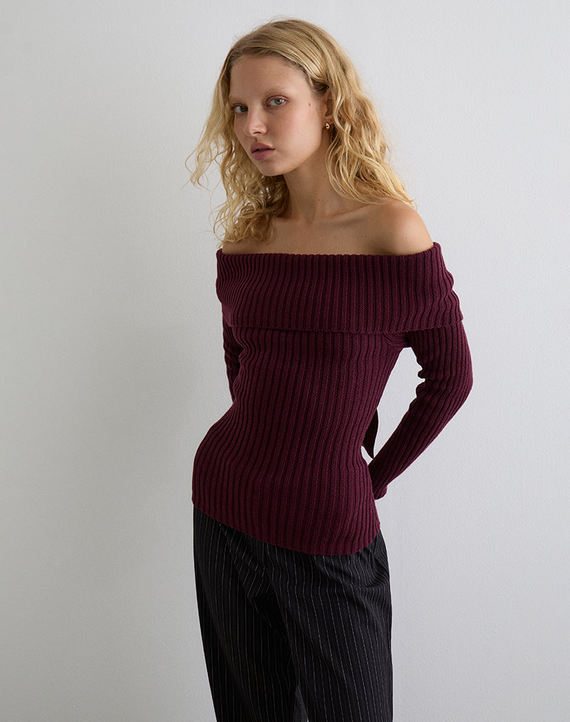 Image de Saskia Bardot Bow Back Top en cerisier foncé