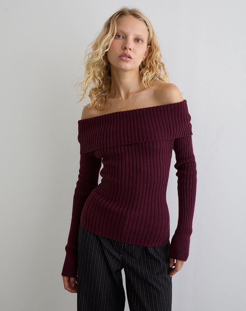 Image de Saskia Bardot Bow Back Top en cerisier foncé