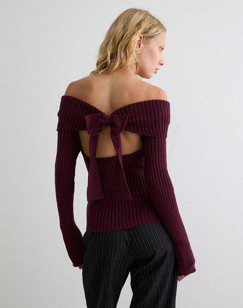 Image de Saskia Bardot Bow Back Top en cerisier foncé