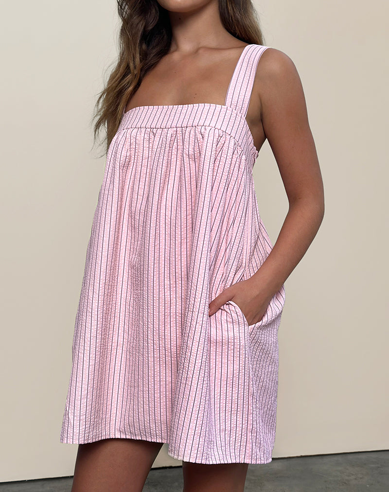 Sasori - Mini robe à smocks, rayures roses