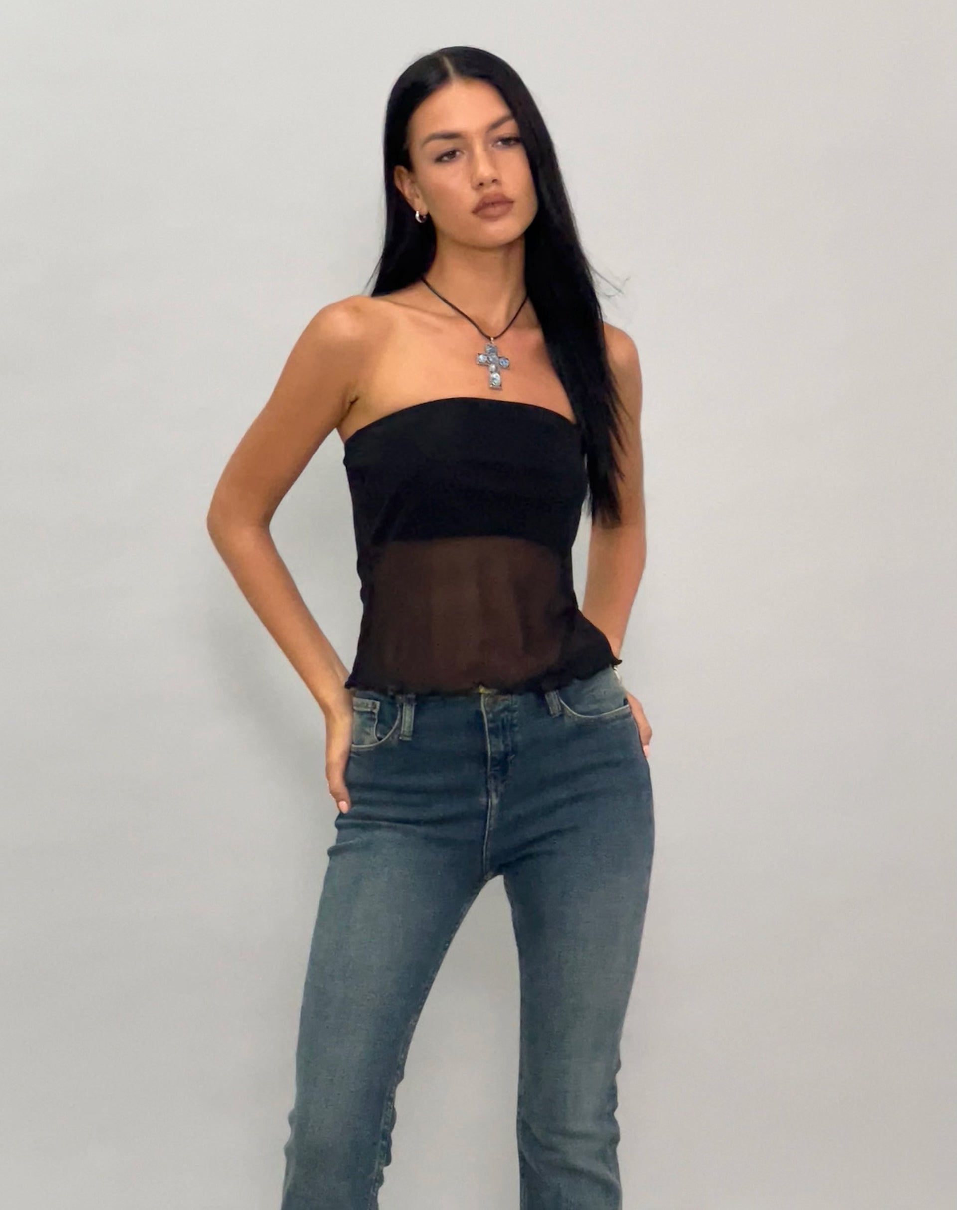 Image de Saturi Mesh Longline Bandeau Top in Black
