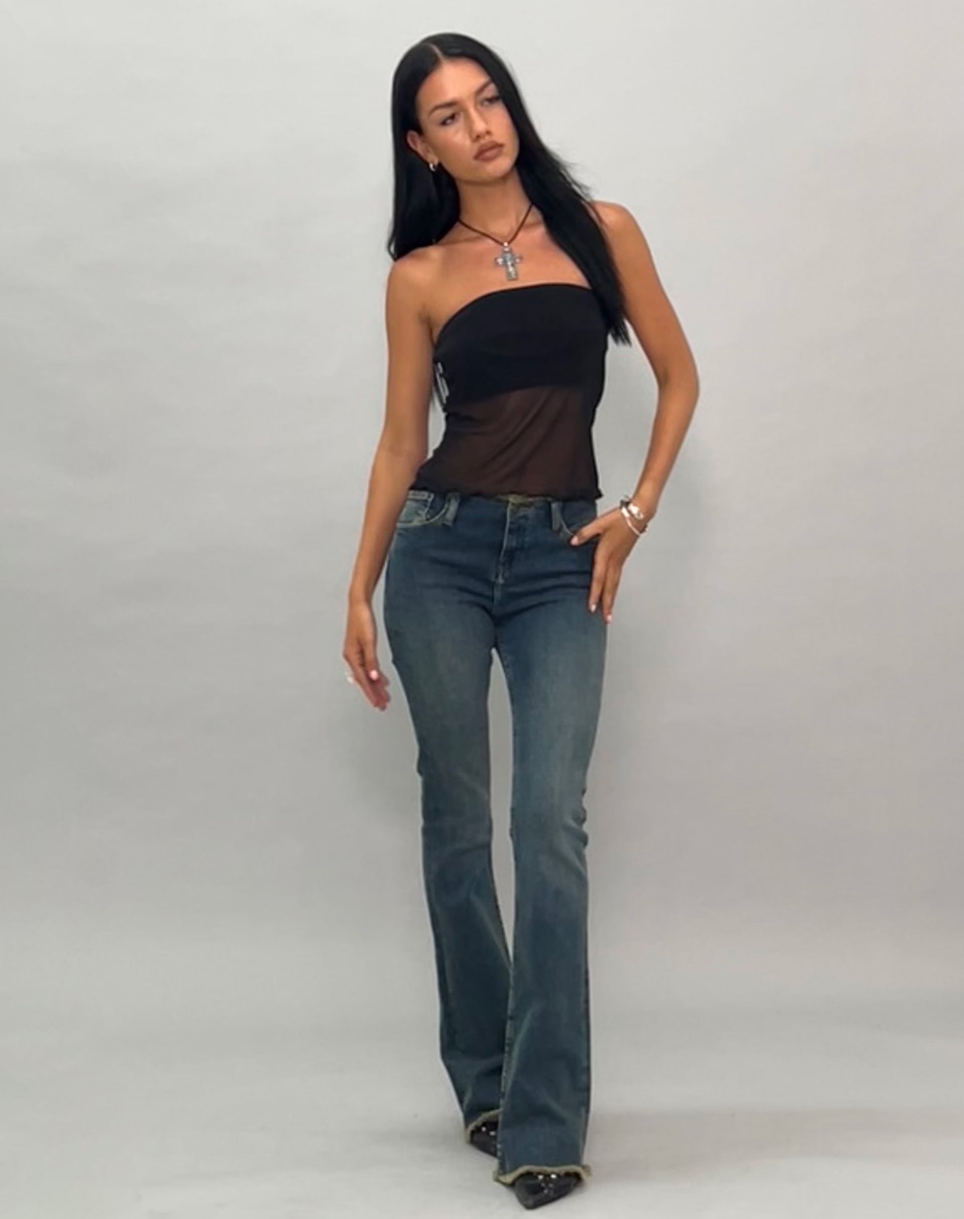 Image de Saturi Mesh Longline Bandeau Top in Black