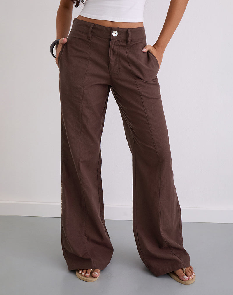 Pantalon Saucy, lin Acajou foncé