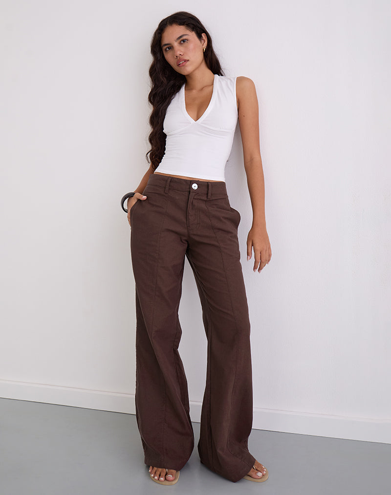 Pantalon Saucy, lin Acajou foncé