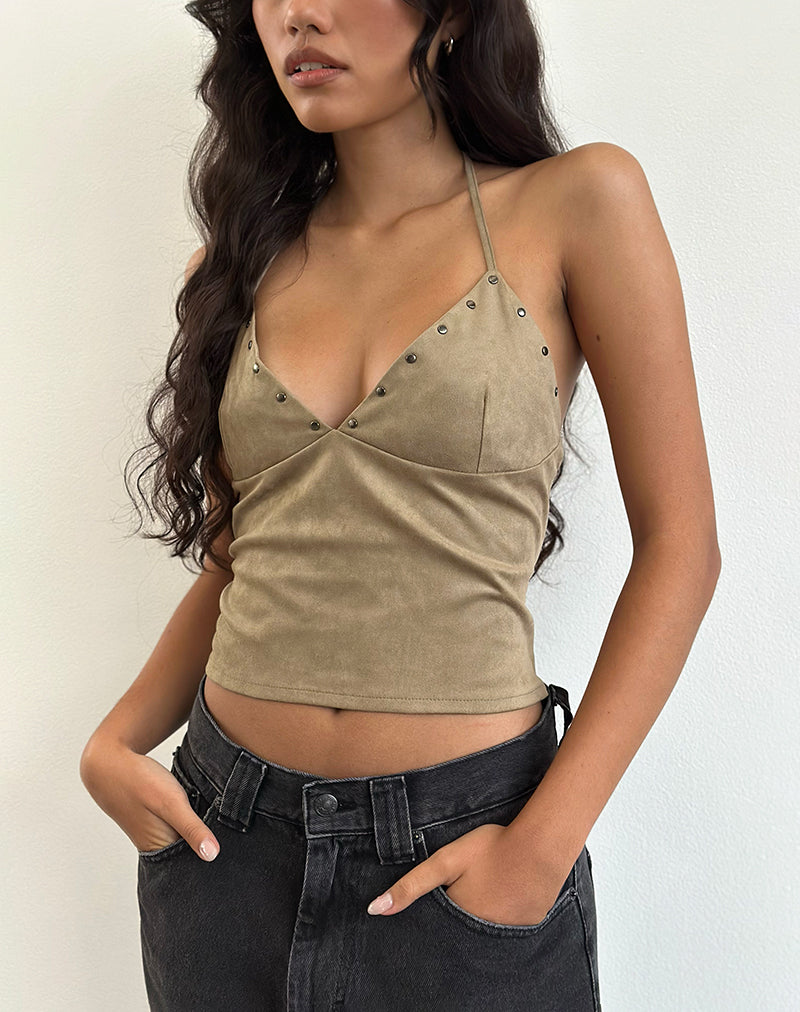Image de Cressa Top en faux daim Mushroom Grey