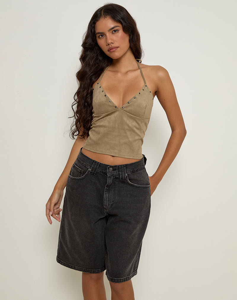 Image de Cressa Top en faux daim Mushroom Grey