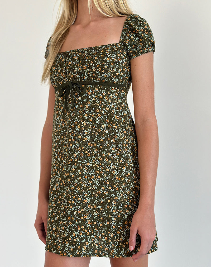 Savio Mini Robe en Grunge Floral Khaki