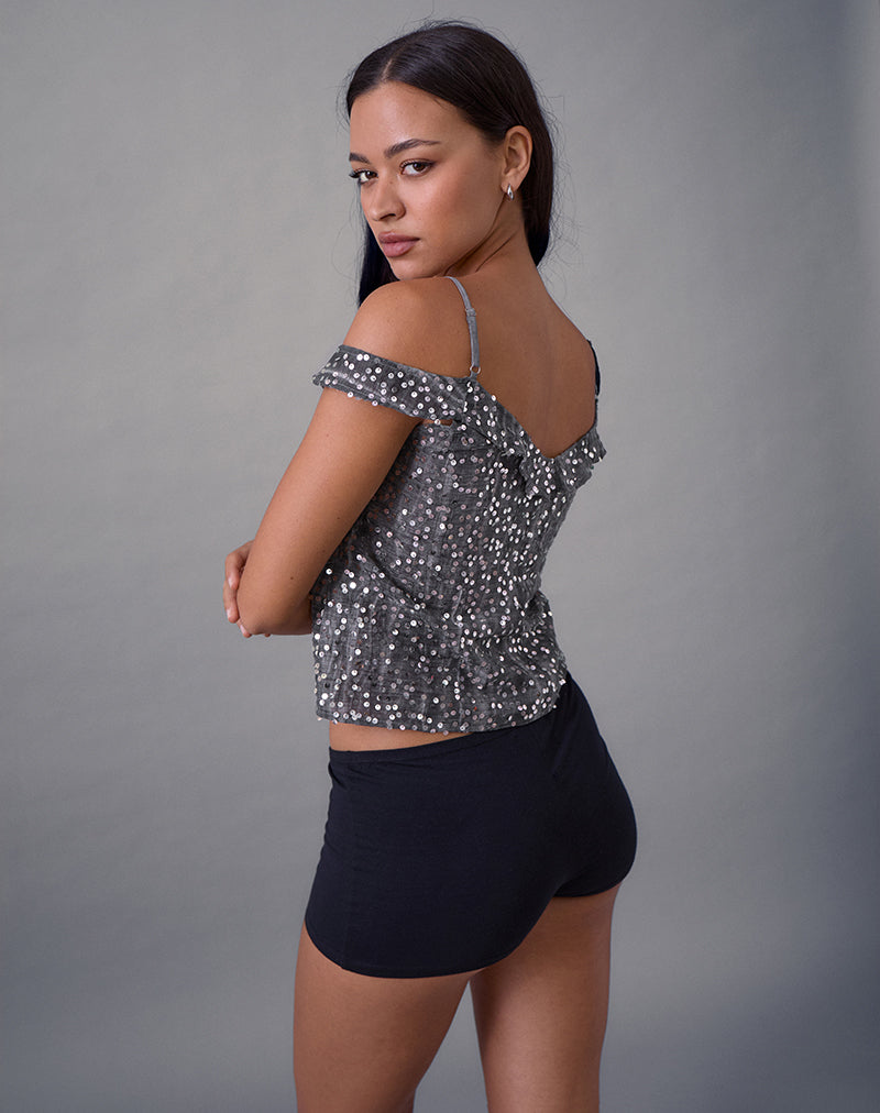 Image of Savira Top in Chiffon Sequin Grey