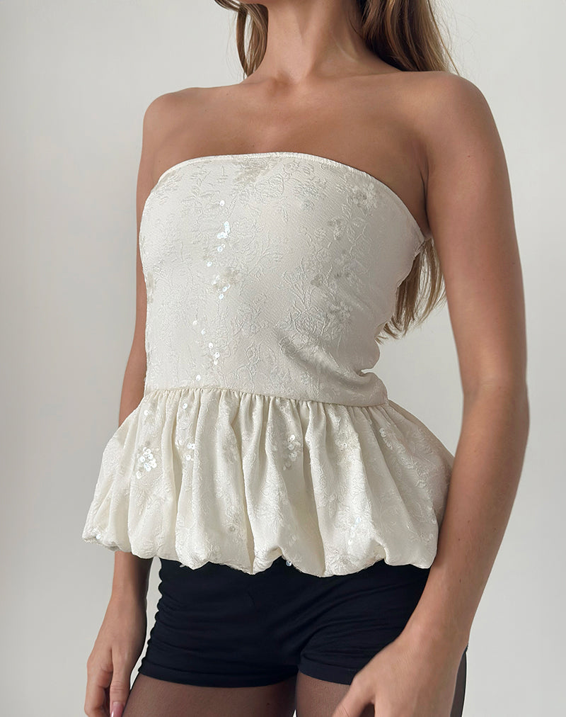 Top Saya en jacquard à paillettes Ivoire