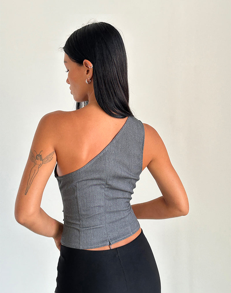 Image de Sayaka One Shoulder Top in Tailoring Charcoal