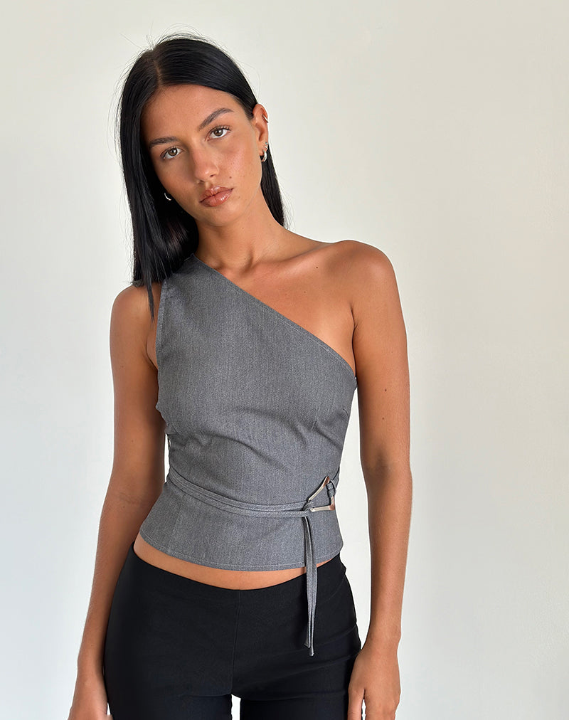 Image de Sayaka One Shoulder Top in Tailoring Charcoal