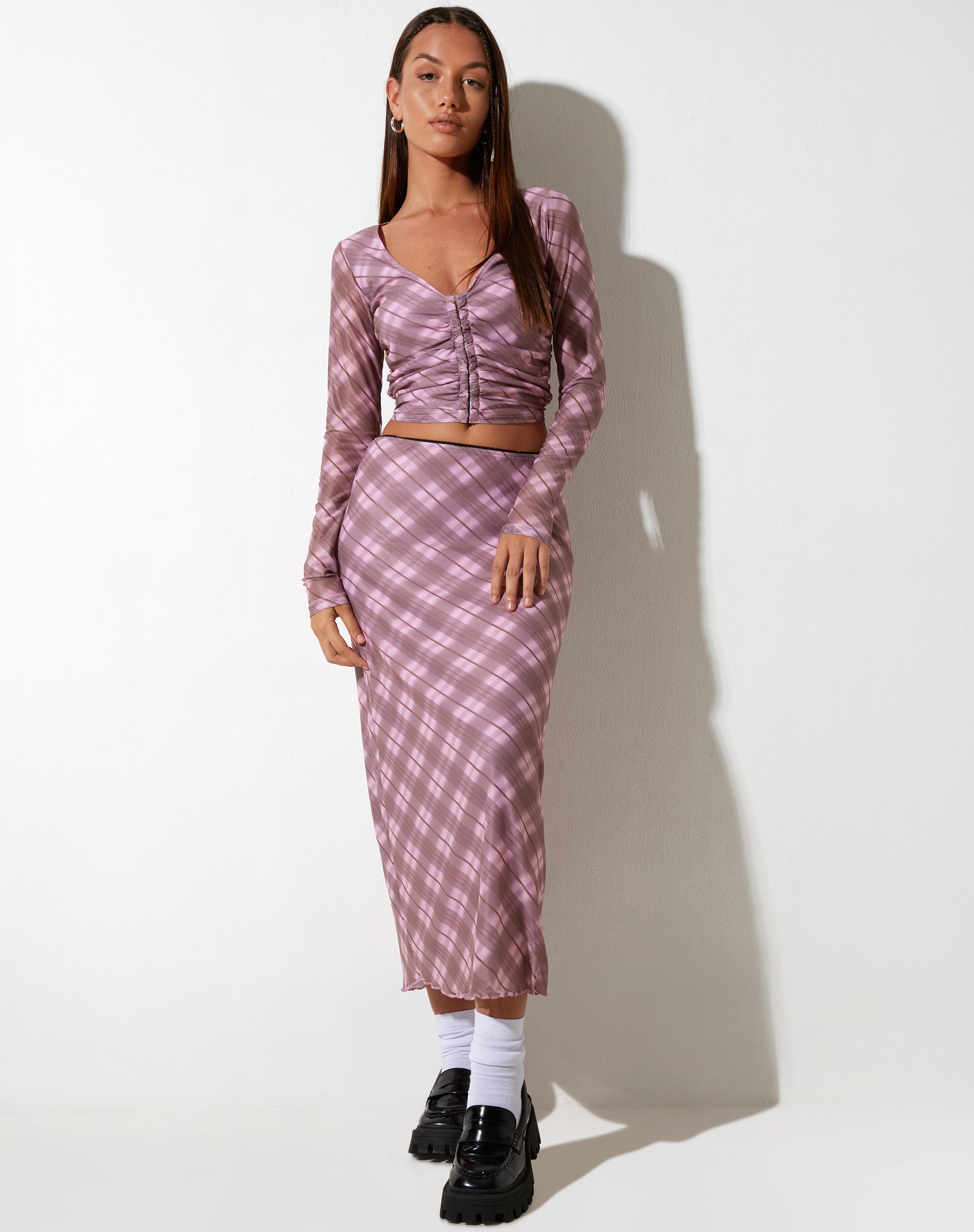 IMAGE DE Wesley Crop Top à carreaux roses flous