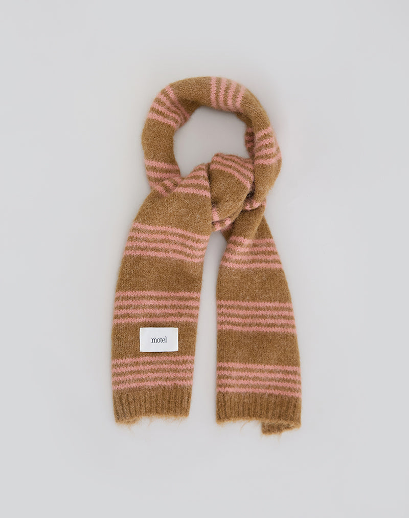Image de l'écharpe en tricot à rayures roses en laine brossée