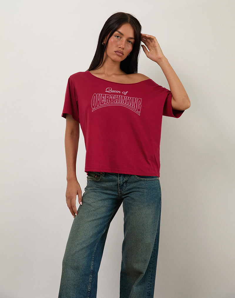 Scottie Slouchy Tee in Adrenaline Red with Overthinking Graphic (T-shirt souple Scottie en rouge adrénaline avec graphique Overthinking)
