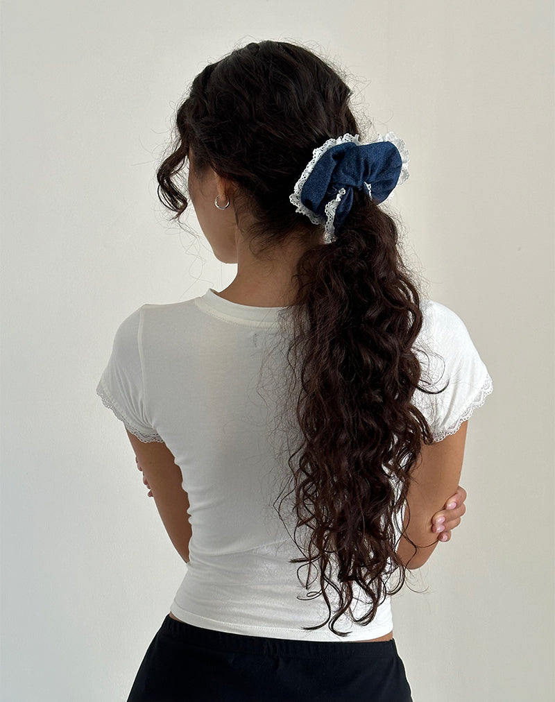 Chouchou en denim chambray avec dentelle