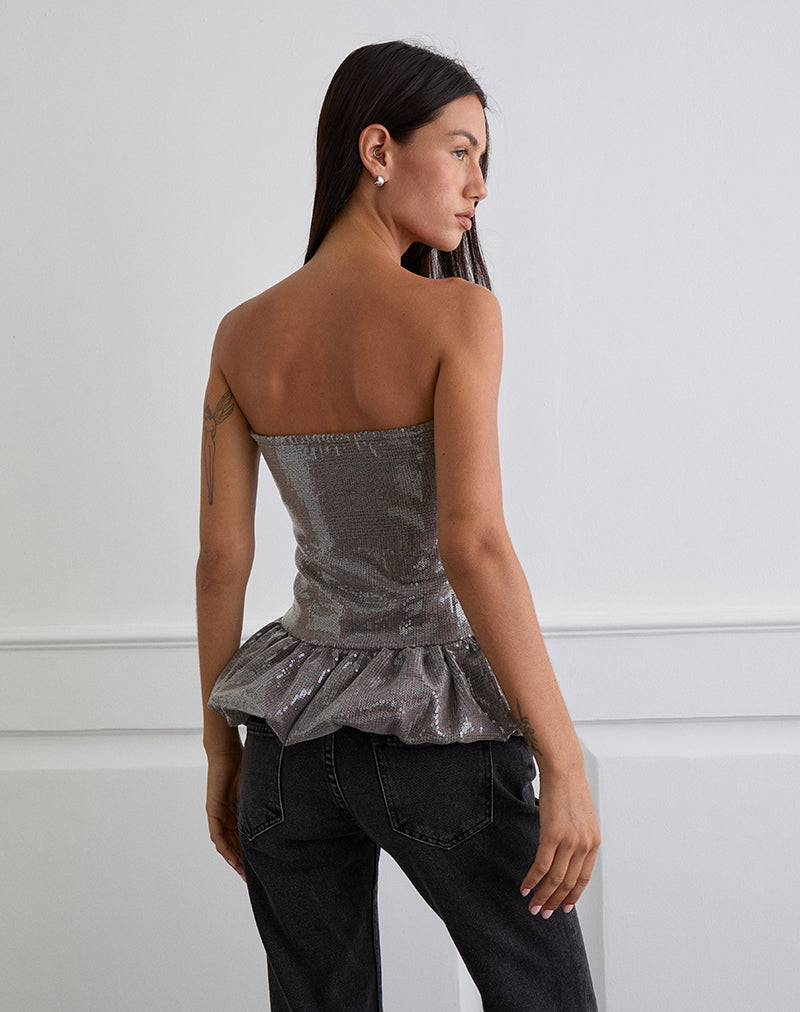 Image de Seada Peplum Top in Sequin Check Brown