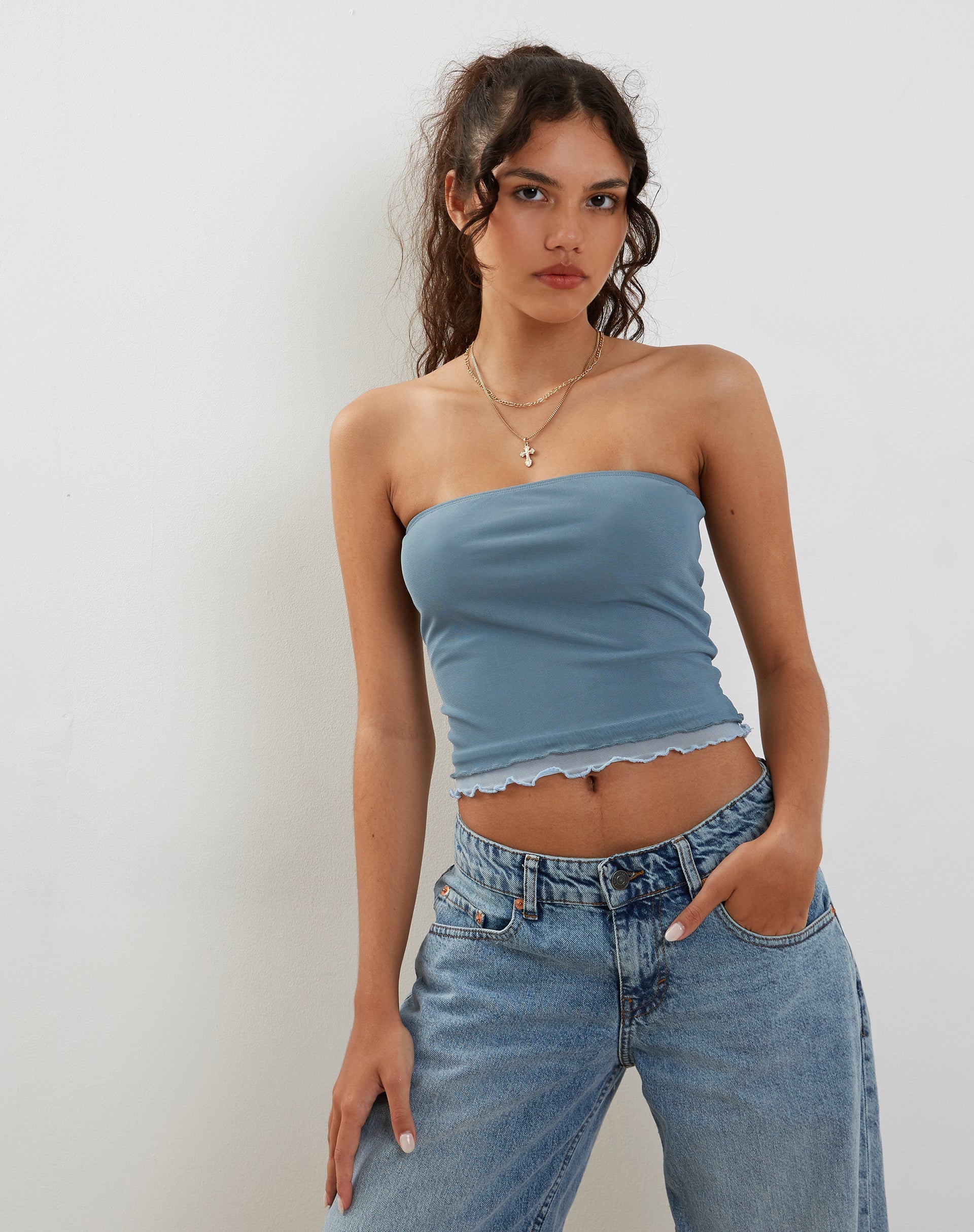 Image de Seka Bandeau Top in Mesh Tonal Blue