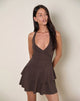 Image of Semary Halterneck Wrap Mini Dress in Bitter Chocolate