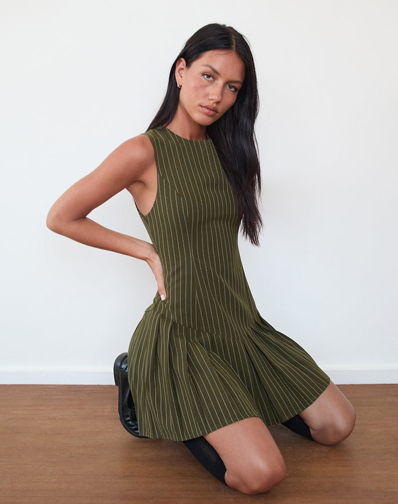Mini robe Semasa à rayures kaki