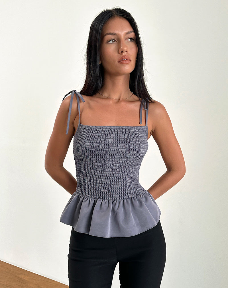 Image de Seora Tie Shoulder Shirred Top in Grey