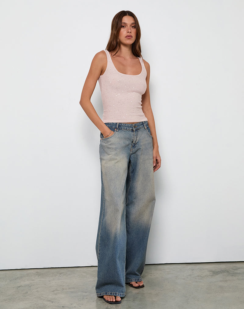 Top de gilet Sepai en paillettes dispersées rose