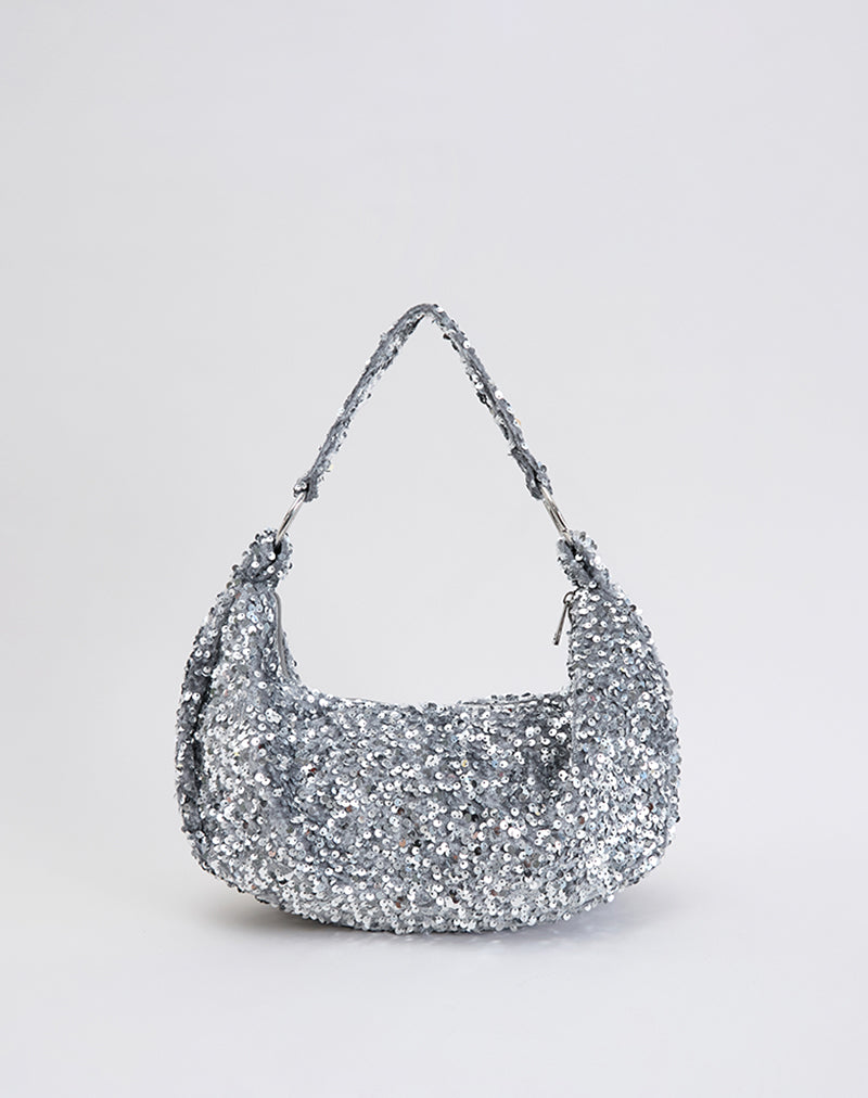 Sac hobo à paillettes en argent