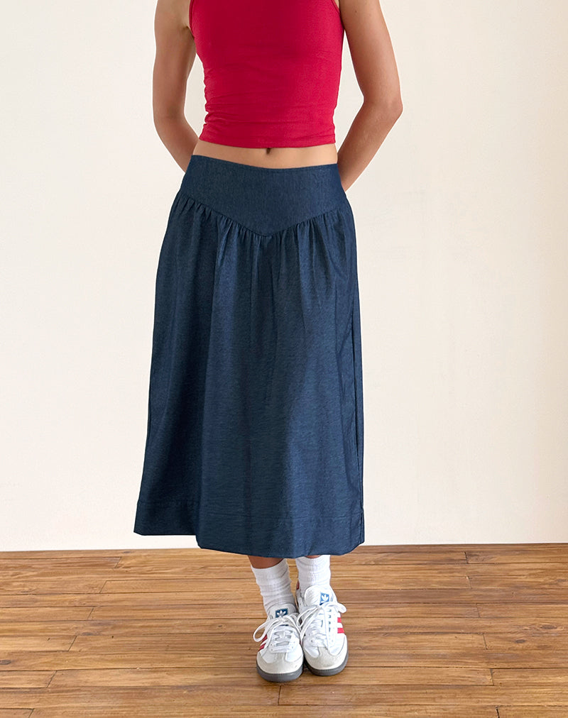 Jupe midi Seraya, Denim Chambray Indigo
