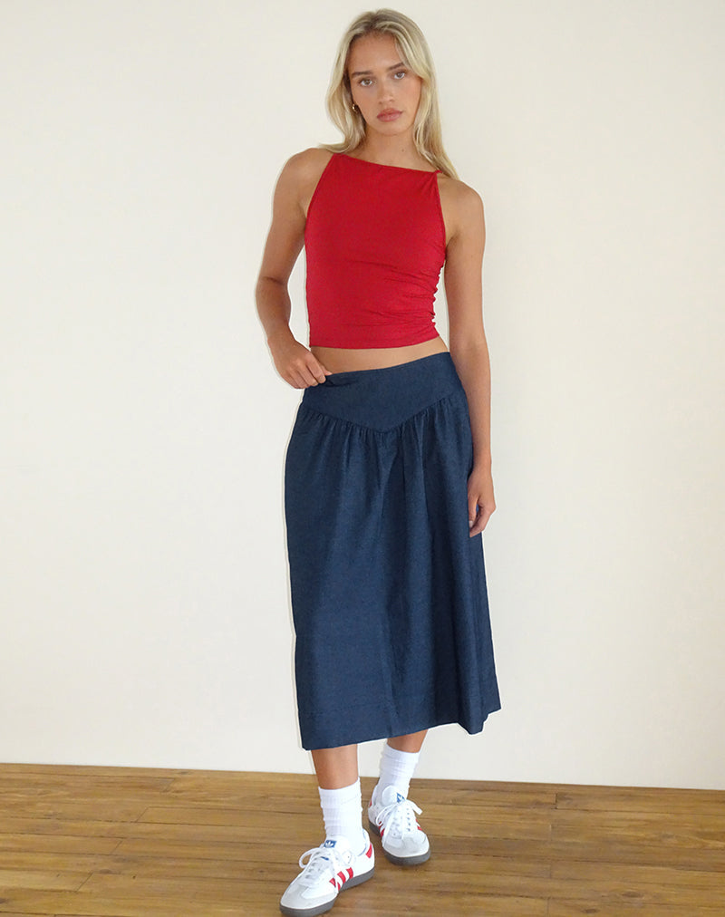 Jupe midi Seraya, Denim Chambray Indigo
