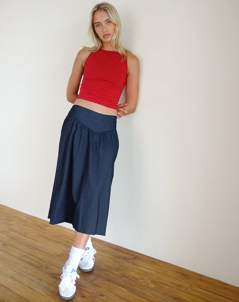 Image de Jupe midi Seraya en Denim Chambray Indigo