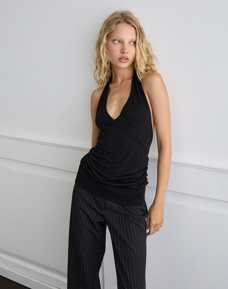 Image de Seren Plunge Wrap Top in Cupro Black