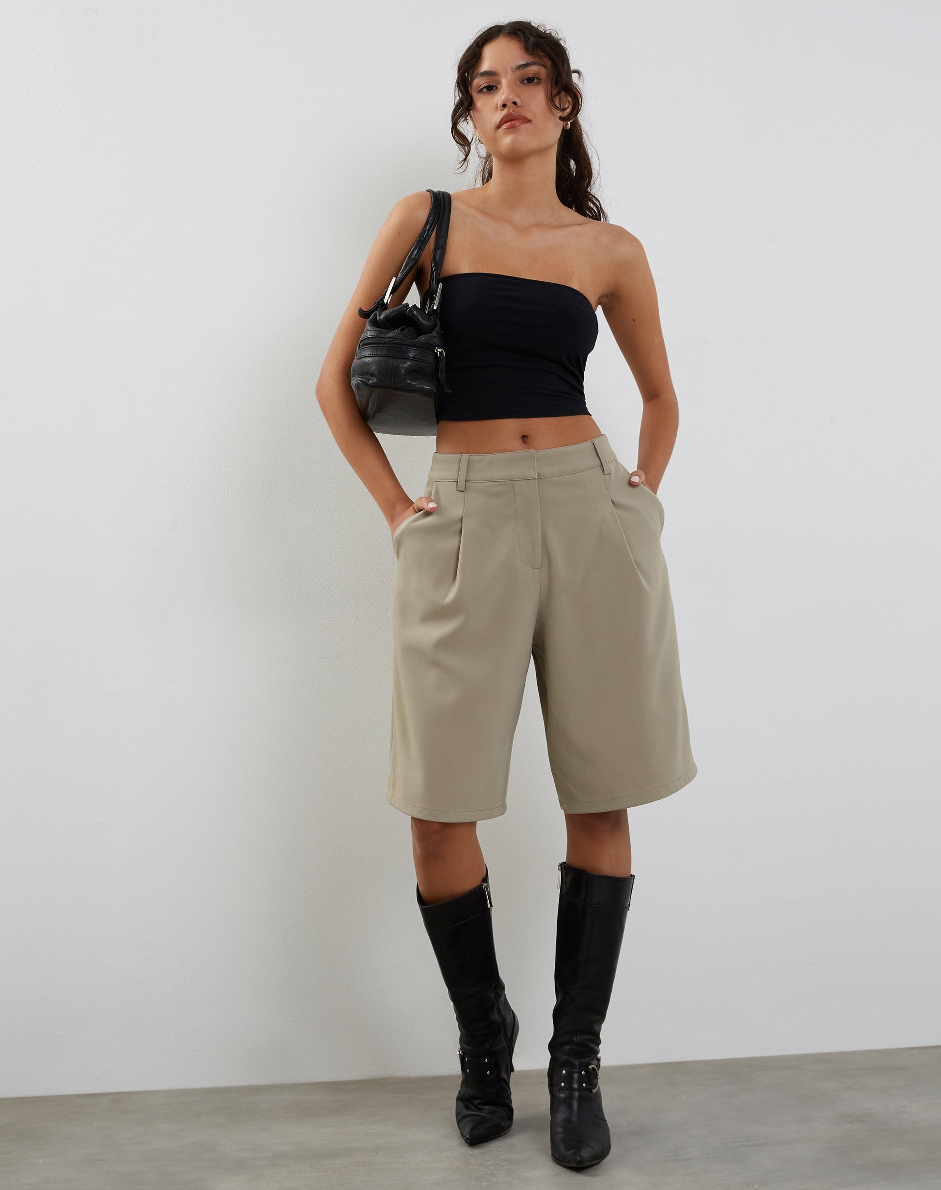 Image de Setya Long Line Tailored Shorts in Taupe
