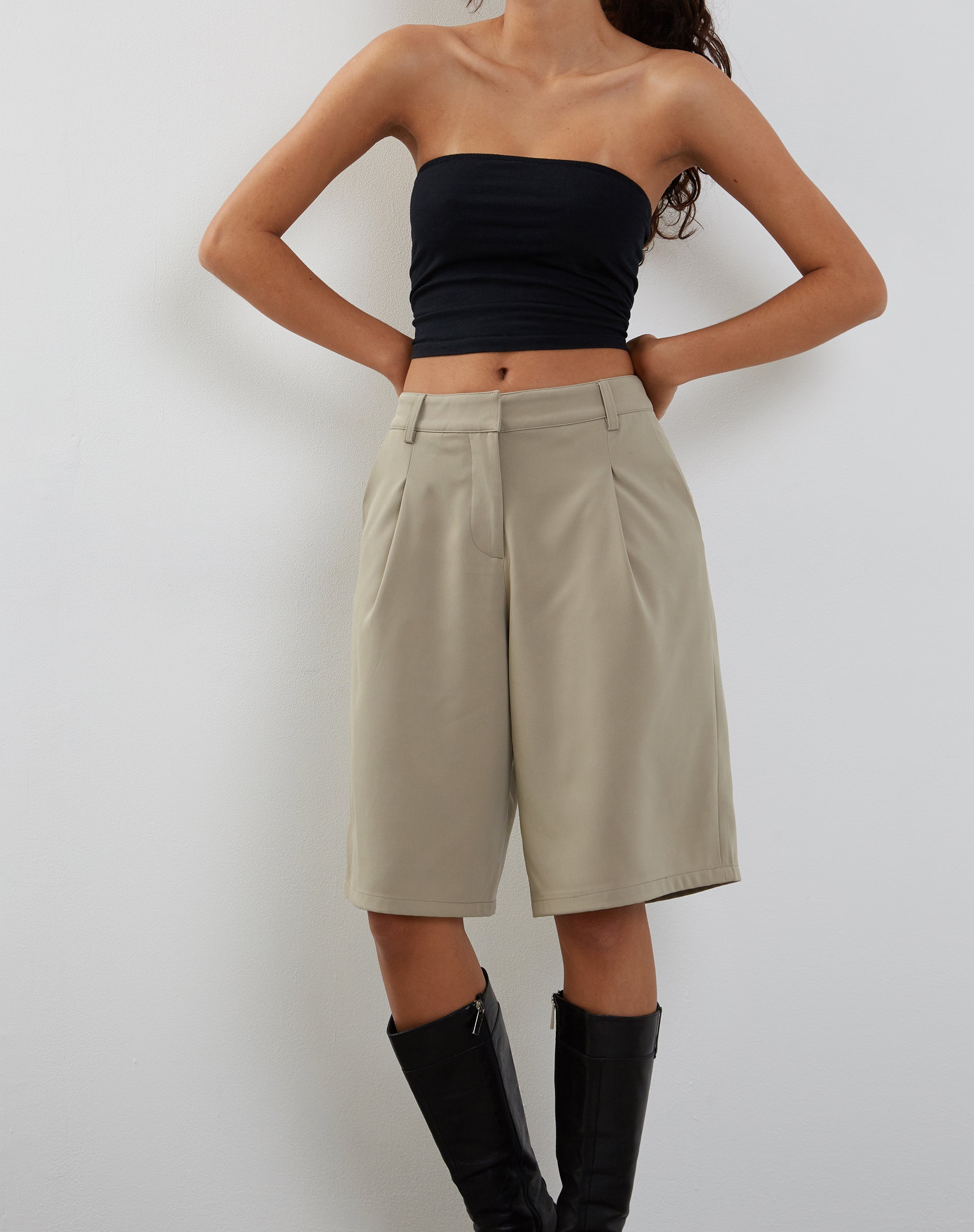 Image de Setya Long Line Tailored Shorts in Taupe