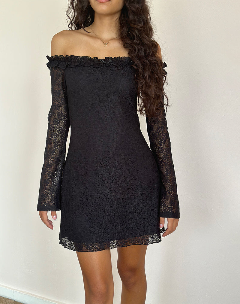Image de Severine Bardot Mini Dress Lace Black