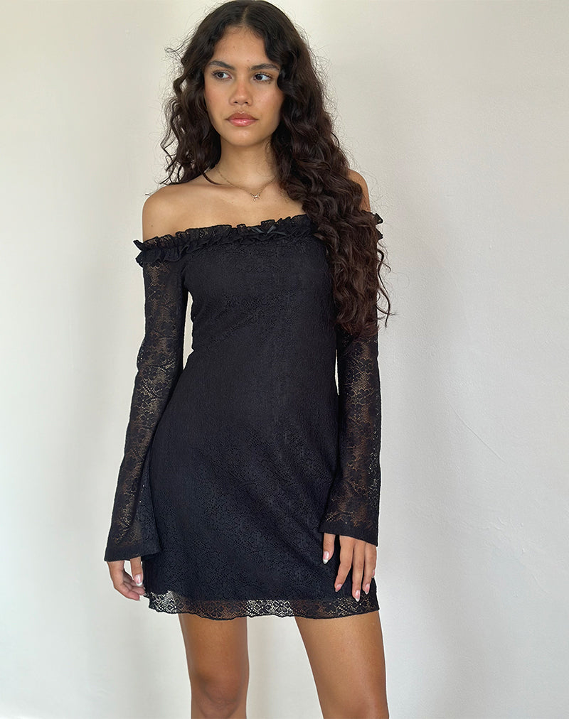 Image de Severine Bardot Mini Dress Lace Black