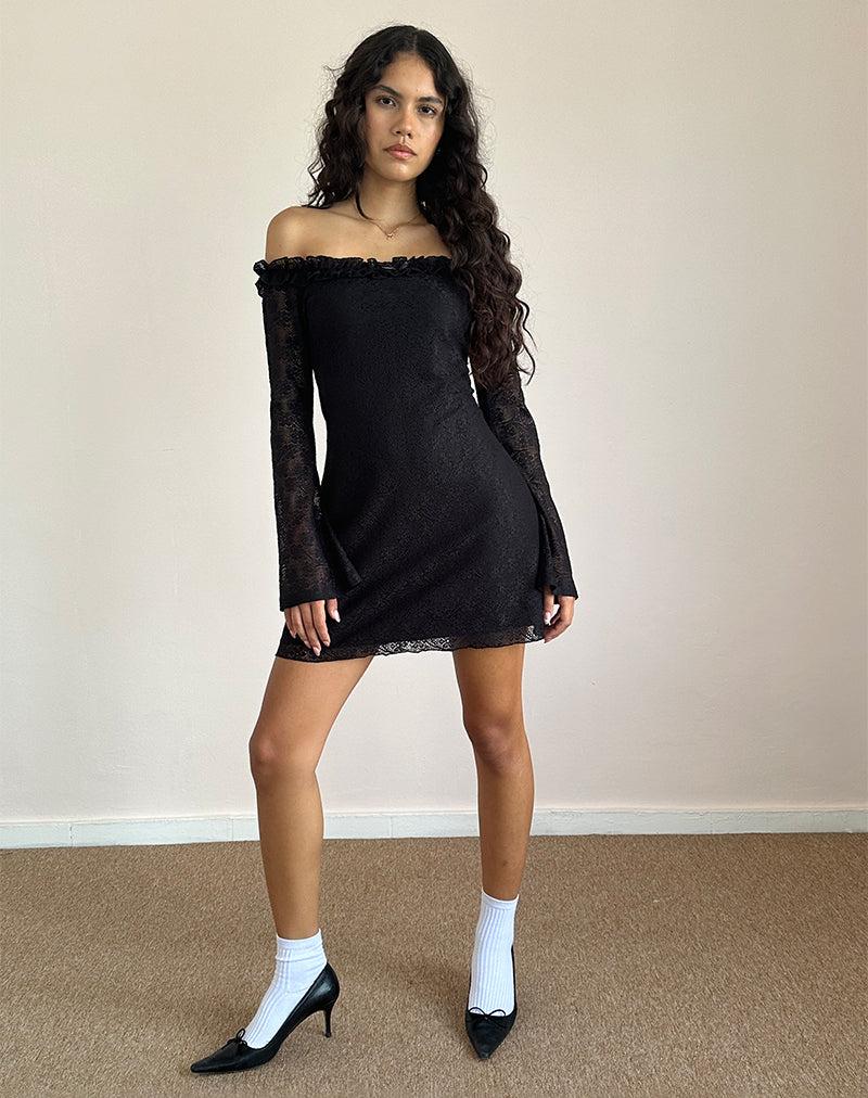 Image de Severine Bardot Mini Dress Lace Black