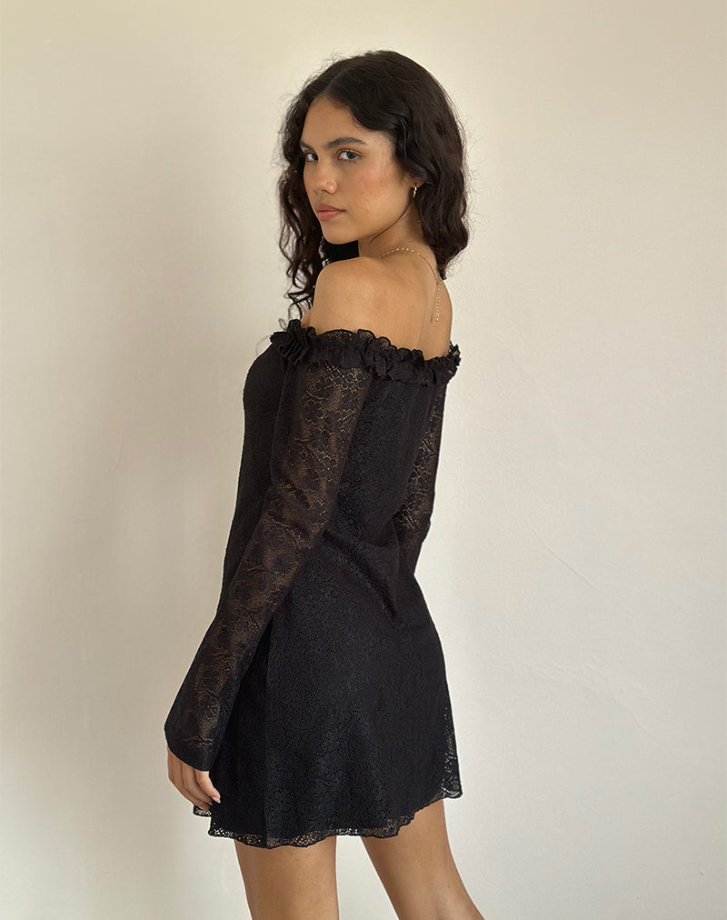 Image de Severine Bardot Mini Dress Lace Black